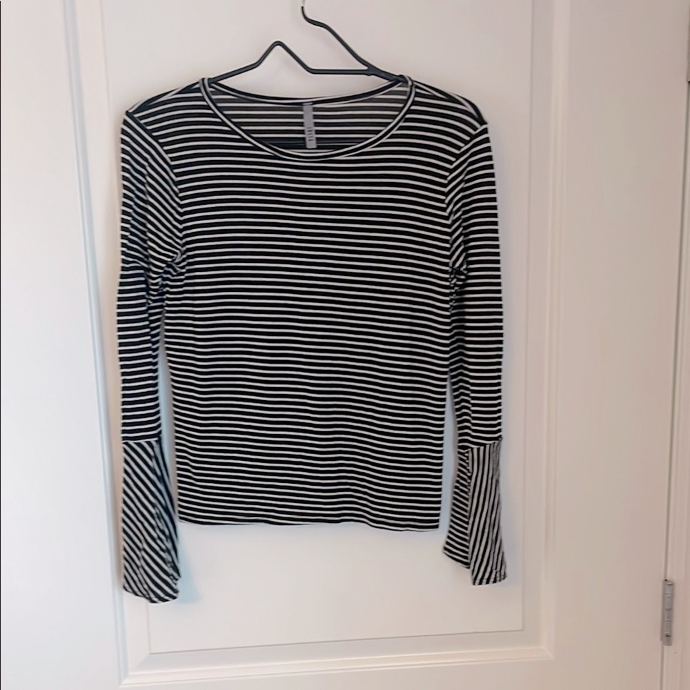 Jolie Black and White Fitted Ribbed Long Sleeve Tee
